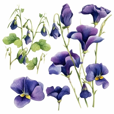 Clipart, vintage, watercolor, Butterfly Pea illustration, hand drawn, texture