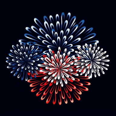 red white and blue colored fireworks svg clipart simple line work vector, no shading, black background