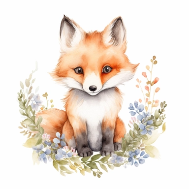 watercolor spring baby fox woodland creature on white backgroung, nursery decor, baby shower clip art, cute and whimsical design