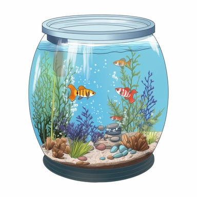 ella bailey illustration style, cartoon style fish tank , high definition, 8k, insanely detailed, fine detail, sharp focus, illustration, white background, isolated clipart
