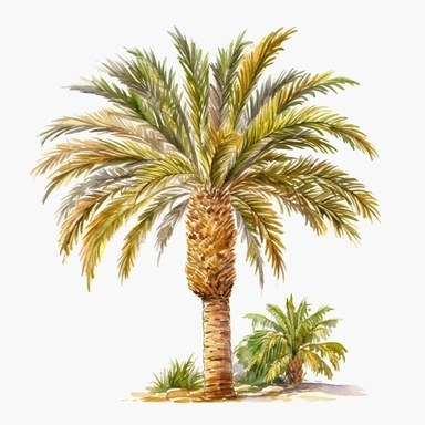 watercolor Canary Island Date Palm, clipart, palm tree, white background