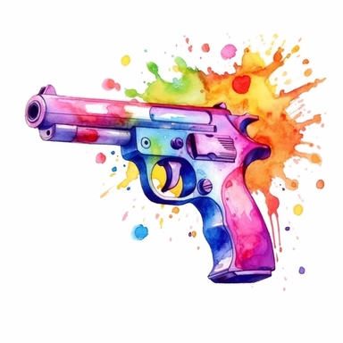 watercolor colorful clipart of a fun water gun, hd, on white background