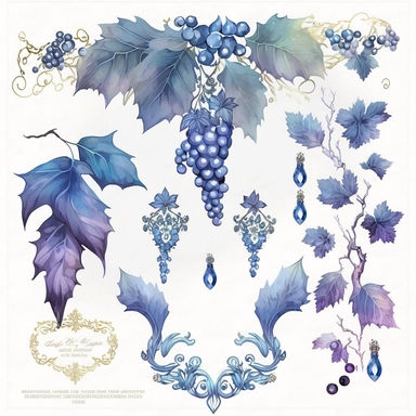 blue rococo grape jewels icicles watercolor clipart