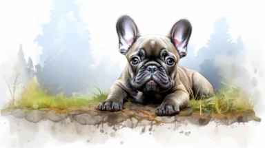 hyperrealistic ultra detailed watercolor clipart, French bulldog in the park like in a children's book, white background, in the style of digital print, clipart, illustration, sticker, ultra high definition, rich details, 32K, HD