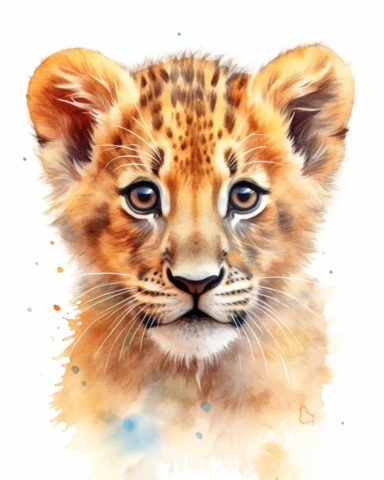 detailed watercolor Baby Baby Lion head , hyper realistic, isolated on a white background, clipart