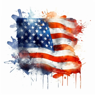 Flag Typography: Combine the American flag elements with typography to create visually interesting and impactful designs, Experiment with different fonts, sizes, and arrangements to convey patriotic messages or famous quotes, delicate detail, watercolor, in the style of artgerm, 2d game art, quadratura, clipart, on white background,