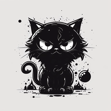 ，cartoon black cat funny cute funny cat vector clipart, in the style of monochromatic graphic design, gritty, urban street art, unique yokai illustrations, manticore, animated gifs, graffiti-inspired animals, bulbous