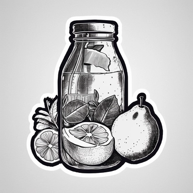 fruit juice,sticker, vintage,minimal lines, minimalism, black and white, clipart