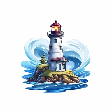 lighthouse With River, Realistic Clipart, Logo Design, High Quality, White Background
