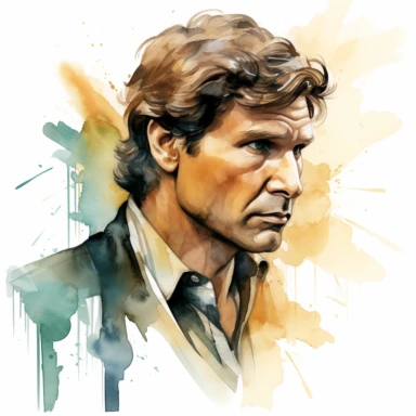 A whimsical, classy, creative profile drawing of Han Solo of Star Wars, Watercolor Clipart,comic, strybk, full Illustration, 4k, sharp focus, watercolor, smooth soft skin, symmetrical, soft lighting, detailed face, concept art, muted colors, watercolor style, strybk, children's style fairy tales, chibi kawaii, . Octane rendering, 3d. Perfect face, detailed face, delicate face, perfect sharp lips, detailed eyes. Craig Davison, Aubrey Beardsley, Conrad Roset, Aikut Aidogdu, Agnes Cecil, watercolor