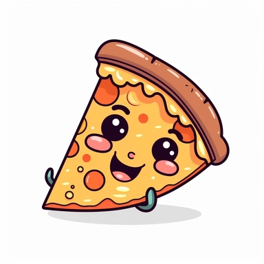 cute clipart icon of pizza slice, anime style, in white background, soft color blending, rounded