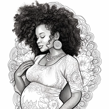 coloring page . Beautiful black woman .pregnant baby bump showing , beautiful, clipart, school background, detailed, happy, glamorous