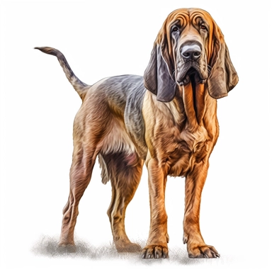bloodhound watercolour paintingstanding realistic yet stylized, digitally enhanced, clipart, 32k uhd, detailed crosshatching white background