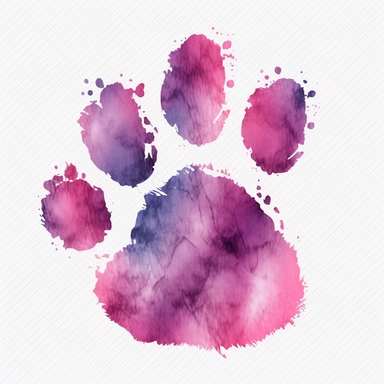 a clipart style hand drawn lines watercolor painted pink and purple bear paw print