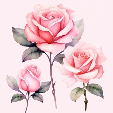 Watercolor Pink Roses Clipart Bundle, Blush Rose PNG Clip Art, roses and leaves in PNG format instant download, Rose bouquet clipart