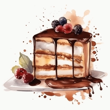 dessert made with chocolate, watercolor clipart, minimalist, isolated white background, 8k