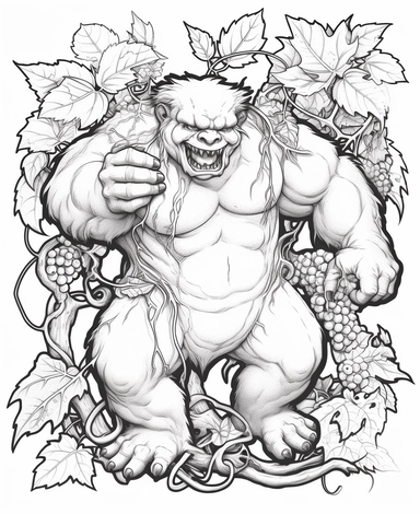 clean black and white coloring page of grape monster, resident evil style crisp lines white backgrount no fill, only black marker, low detail vector, clipart,