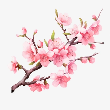 SAKURA CHERRY BLOSSOM branches SOFT WATERCOLOR, HIGH DETAIL, MODERN REALISTIC CARTOON STYLE, 8K WHITE TRANSPARENT BACKGROUND, CLIPART--AR 3:2