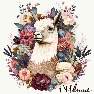 Llama Sublimation Clipart design, llama body make with floral, llma with dark floral head