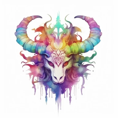 Solid white background, Detailed watercolor/alcohol ink magical demon amulet clipart. Isolated image. high key and with vivid colors