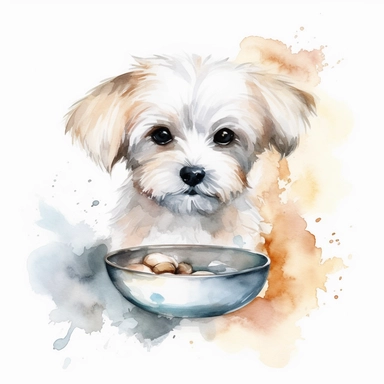 Watercolor dog bowl clipart, white isolated background, space out, hd