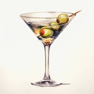 watercolor clipart of a Martini cocktail in classic glass on the white background ar 2:3