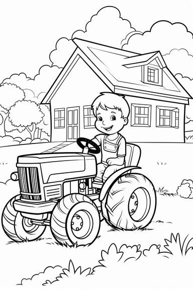 colouring page for toddlers, day on a farm, very low in detail, black outline only, no background,very simple Clipart, pictogram style, template