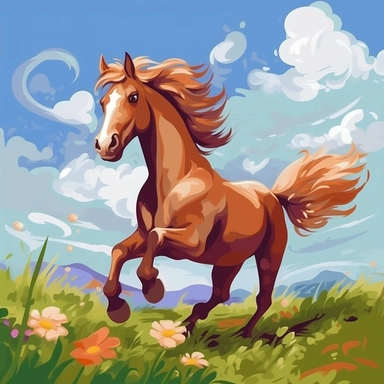 Cartoon horse Field Oil Painting Clip Art
