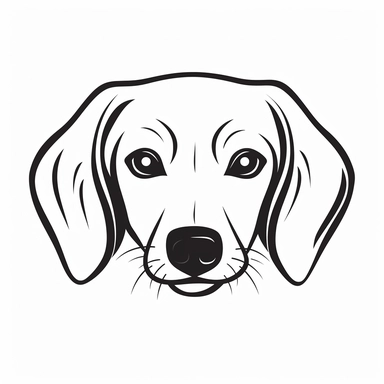 simple outline of a front facing Dachshund head, kids cartoon, minimalist, black on white, lineart, 2d flat file, silhouette, clipart, svg