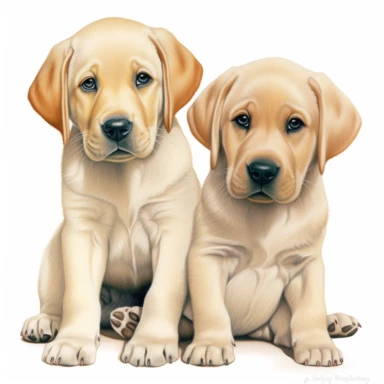 clipart yellow lab puppies, white background