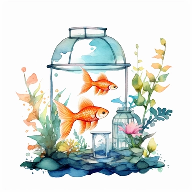 the aquarium watercolor clipart, white background