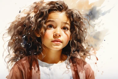 Watercolor happy cute beautiful brown skin african American girl about to cry detailed clipart, isolated, white background, spaced out--q 2
