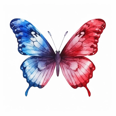 red and blue butterly clipart, watercolor style, white isolated background, 4k, hdr
