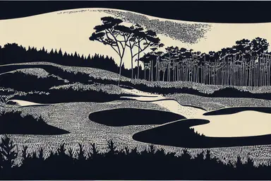 golf course silhouette, linocut, clipart