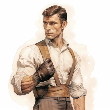 A beautifully illustrated victorian pulp fiction male fighter in varying hues ,wearing boxing gloves and muscular, muscles, Pre-Raphaelitism, octane render, hyperrealistic, stunningly handsome, refined and sophisticated, Hand drawn, invoke the artsyle of roberto ferri and brian foud ,realistic watercolor, Clipart, watercolor, white background, intricate detail