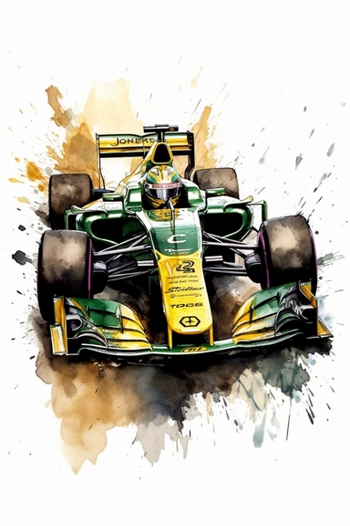 Australia as a Formula 1 car watercolor clipart, green and gold, Melbourne, Aussie, watercolor, painted, F1