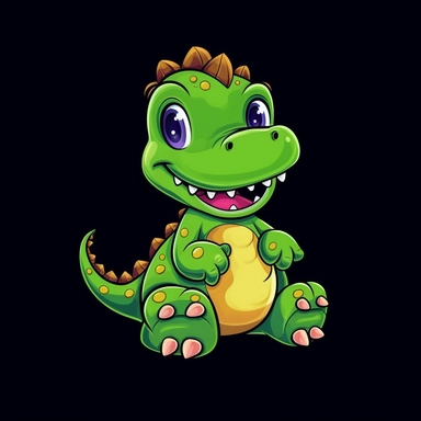 cute cartoon dinosaur clipart, black background,--no cut off edges