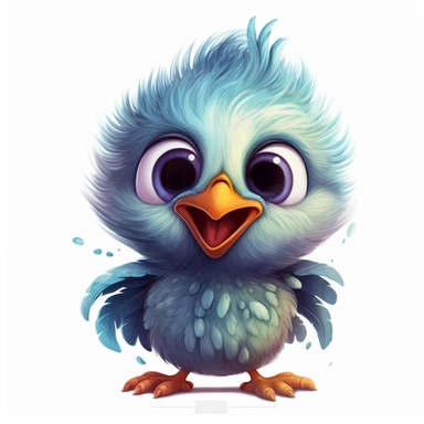 Cute Beautiful Happy Face Baby Bird Full body Sublimation Clipart,Cartoon,hyper realistic, intricate detail, illustration style,high solution,on the white background