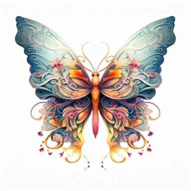 sappy butterfly design screenshot thumbnail, in the style of dan mumford, realistic forms, patricia piccinini, colorful animations, christian schloe, tattoo-inspired, characterized animals, watercolor clipart, white background
