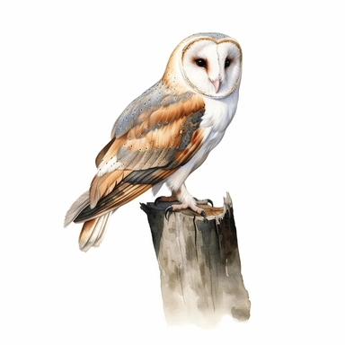 watercolor for a clipart with a white background of a barn owl, hyperrealism, painted by Jacques-Laurent Agasse