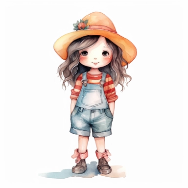 a cute clipart,unique outfit , different breed , full body , unique pose, unique outfit , white background , watercolors image, unique and vibrant , no other elements, clean shapes ,center and middle, cute
