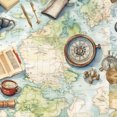 watercolour, travel theme, map, journal, soft and muted nuances, high quality detail, clipart, 8k, f1