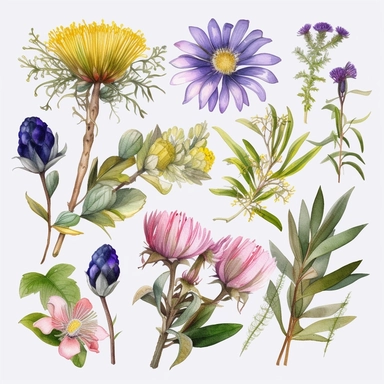 NewZealand wild flowers clip art watercolors