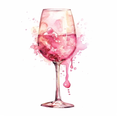 watercolor hand drawing of alcohol drink in champagne glass in shades of pink clipart, vector, 8k resollution, white background