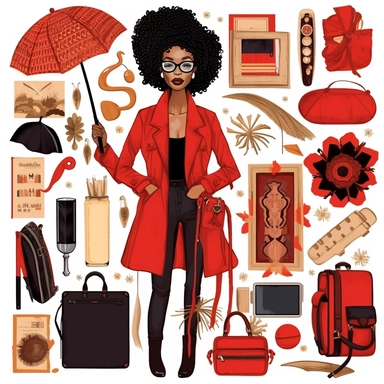 Black Woman ClipArt, Rich Auntie ClipArt, Digital Stickers, African American Clip, Digital Planner Stickers, Black Girl Clipart, travel, red 3:2