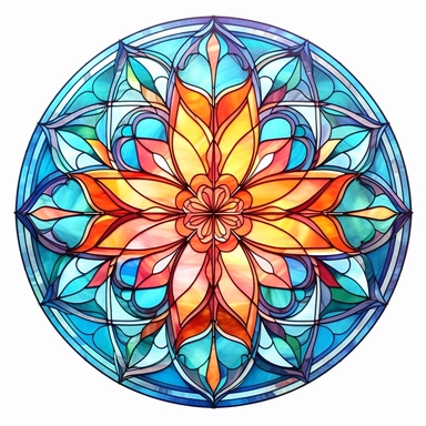 colorful stained glass mandala clipart, watercolor, white background, glossy, realistic, hyper realistic details, 8k