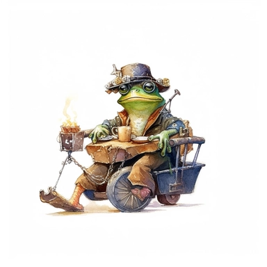 captivating watercolor clipart, where its detailed depiction captures the frog in a funny and playful moment, inviting laughter and imaginative storytelling, 8k, fantasy style, white background