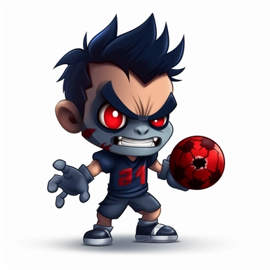 ClipArt of a chibi football player male with an evil smile Glowing red eyes, holding a grenade football, wearing a dark-blue ripped up football, jersey realism with a white background ar-- 2:3