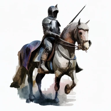 knight on a horse, watercolor clipart, transparent background, no text or logos or watermark