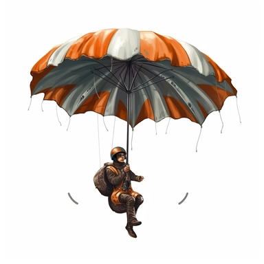 A digital pre-cropped clipart of a [flying umbrella that doubles as a personal mini-jetpack]